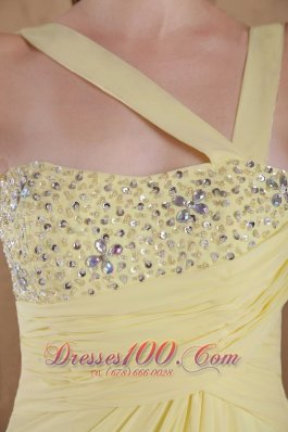 Yellow Empire Floor-length Chiffon Beading Prom Dress