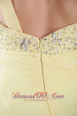 Yellow Empire Floor-length Chiffon Beading Prom Dress