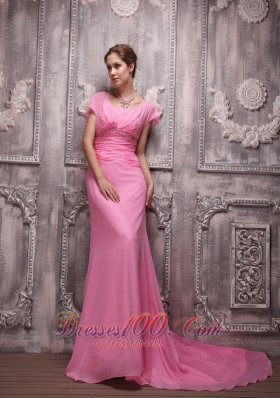 Pink Empire Chiffon Beading Prom / Evening Dress