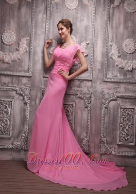 Pink Empire Chiffon Beading Prom / Evening Dress