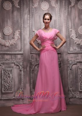 Pink Empire Chiffon Beading Prom / Evening Dress