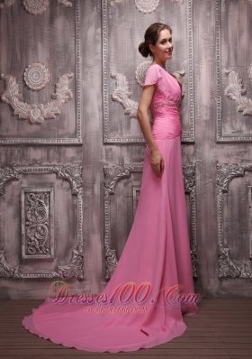 Pink Empire Chiffon Beading Prom / Evening Dress