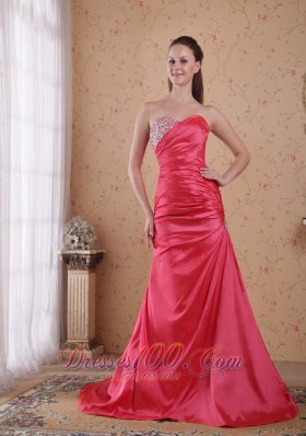 Red A-line Sweetheart Beading Prom Celebrity Dress