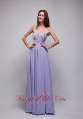 Lilac Empire Strapless Chiffon Beading Prom Dress