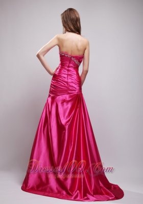 Pink Beading Ruch Evening Dress Column Sweetheart