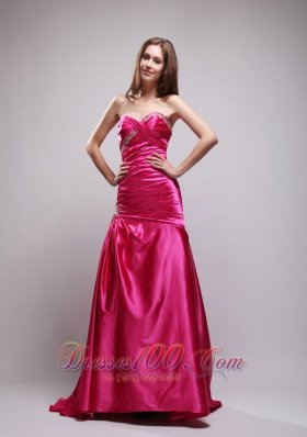 Pink Beading Ruch Evening Dress Column Sweetheart