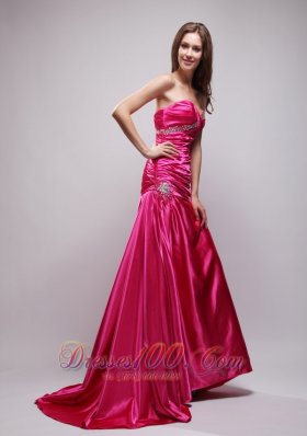 Pink Beading Ruch Evening Dress Column Sweetheart