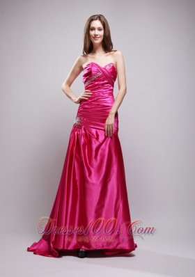 Pink Beading Ruch Evening Dress Column Sweetheart