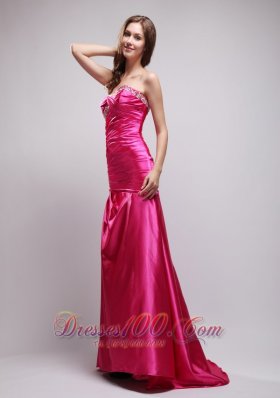 Pink Beading Ruch Evening Dress Column Sweetheart