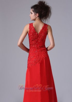 Chiffon Beading Sweep V-neck Red Prom Celebrity Dress