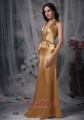 Gorgeous Champagne Evening Dress Empire Halter Taffeta