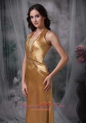 Gorgeous Champagne Evening Dress Empire Halter Taffeta