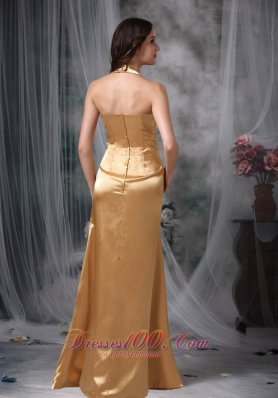 Gorgeous Champagne Evening Dress Empire Halter Taffeta