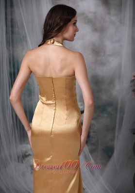 Gorgeous Champagne Evening Dress Empire Halter Taffeta