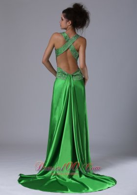 Spring Green Column V-neck Taffeta Prom Dress