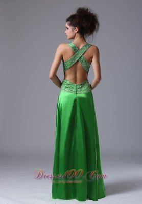 Spring Green Column V-neck Taffeta Prom Dress