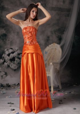 Modest Orange Red Prom Dress Strapless Taffeta Beading