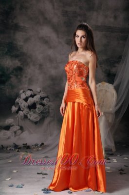 Modest Orange Red Prom Dress Strapless Taffeta Beading