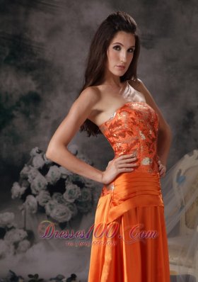 Modest Orange Red Prom Dress Strapless Taffeta Beading