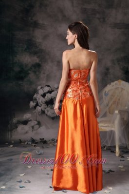 Modest Orange Red Prom Dress Strapless Taffeta Beading