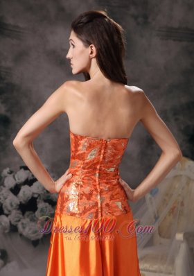 Modest Orange Red Prom Dress Strapless Taffeta Beading