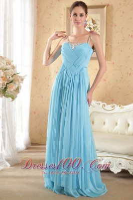 Aqua Column Sheath Brush Train Beading Prom Evening Dress