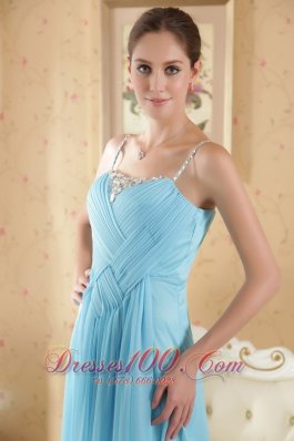 Aqua Column Sheath Brush Train Beading Prom Evening Dress