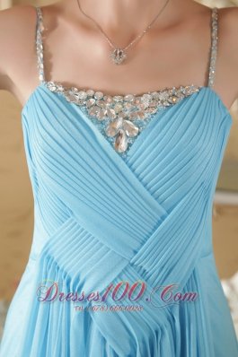 Aqua Column Sheath Brush Train Beading Prom Evening Dress