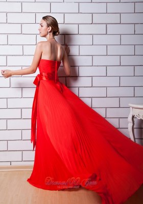 Red Column Strapless Prom Celebrity Dress Chiffon Pleat