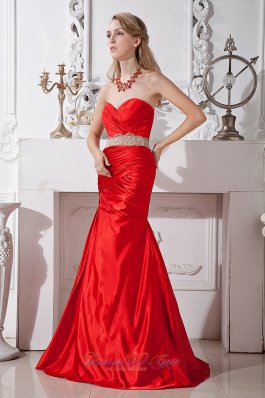 Red Mermaid Sweetheart Beading Prom Pageant Dress Taffeta