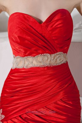 Red Mermaid Sweetheart Beading Prom Pageant Dress Taffeta