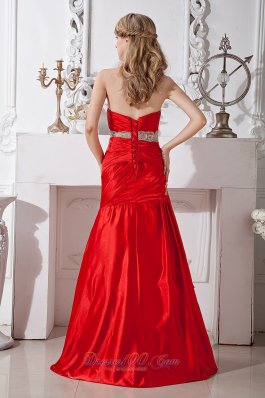 Red Mermaid Sweetheart Beading Prom Pageant Dress Taffeta