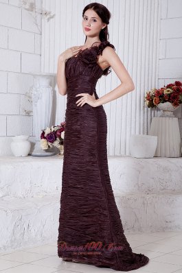 Burgundy Mermaid Prom Evening Dress Floral Brush Train