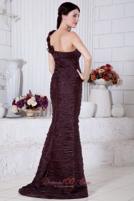 Burgundy Mermaid Prom Evening Dress Floral Brush Train