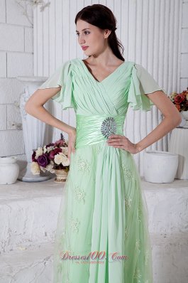 Apple Green Empire V-neck Beading Prom Evening Dress