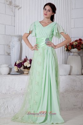 Apple Green Empire V-neck Beading Prom Evening Dress