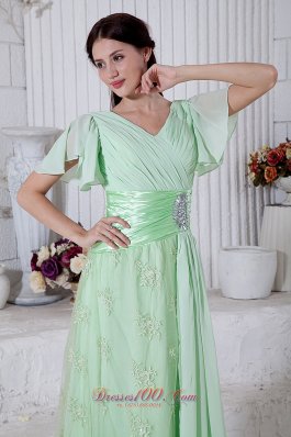 Apple Green Empire V-neck Beading Prom Evening Dress