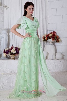 Apple Green Empire V-neck Beading Prom Evening Dress