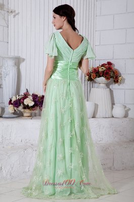 Apple Green Empire V-neck Beading Prom Evening Dress