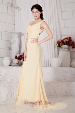 Yellow Empire Hand Floral Prom Evening Dress Chiffon