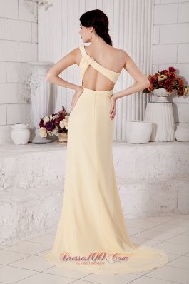 Yellow Empire Hand Floral Prom Evening Dress Chiffon