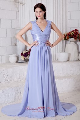 Lilac Empire V-neck Beading Prom Evening Dress Chiffon