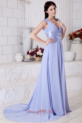 Lilac Empire V-neck Beading Prom Evening Dress Chiffon