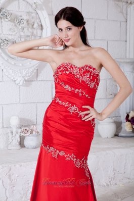 Red Mermaid Sweetheart Evening Dress Taffeta Appliques