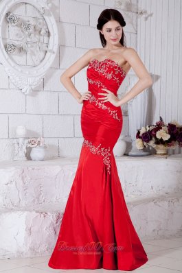 Red Mermaid Sweetheart Evening Dress Taffeta Appliques