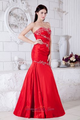 Red Mermaid Sweetheart Evening Dress Taffeta Appliques