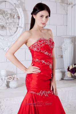 Red Mermaid Sweetheart Evening Dress Taffeta Appliques