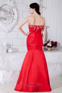 Red Mermaid Sweetheart Evening Dress Taffeta Appliques