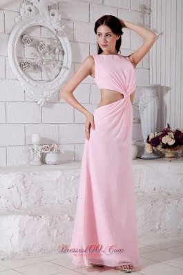 Fashion Pink Prom Dress Empire Bateau Chiffon