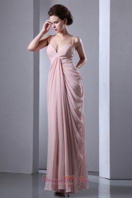 Pink Column Spaghetti Straps Prom Dress Chiffon